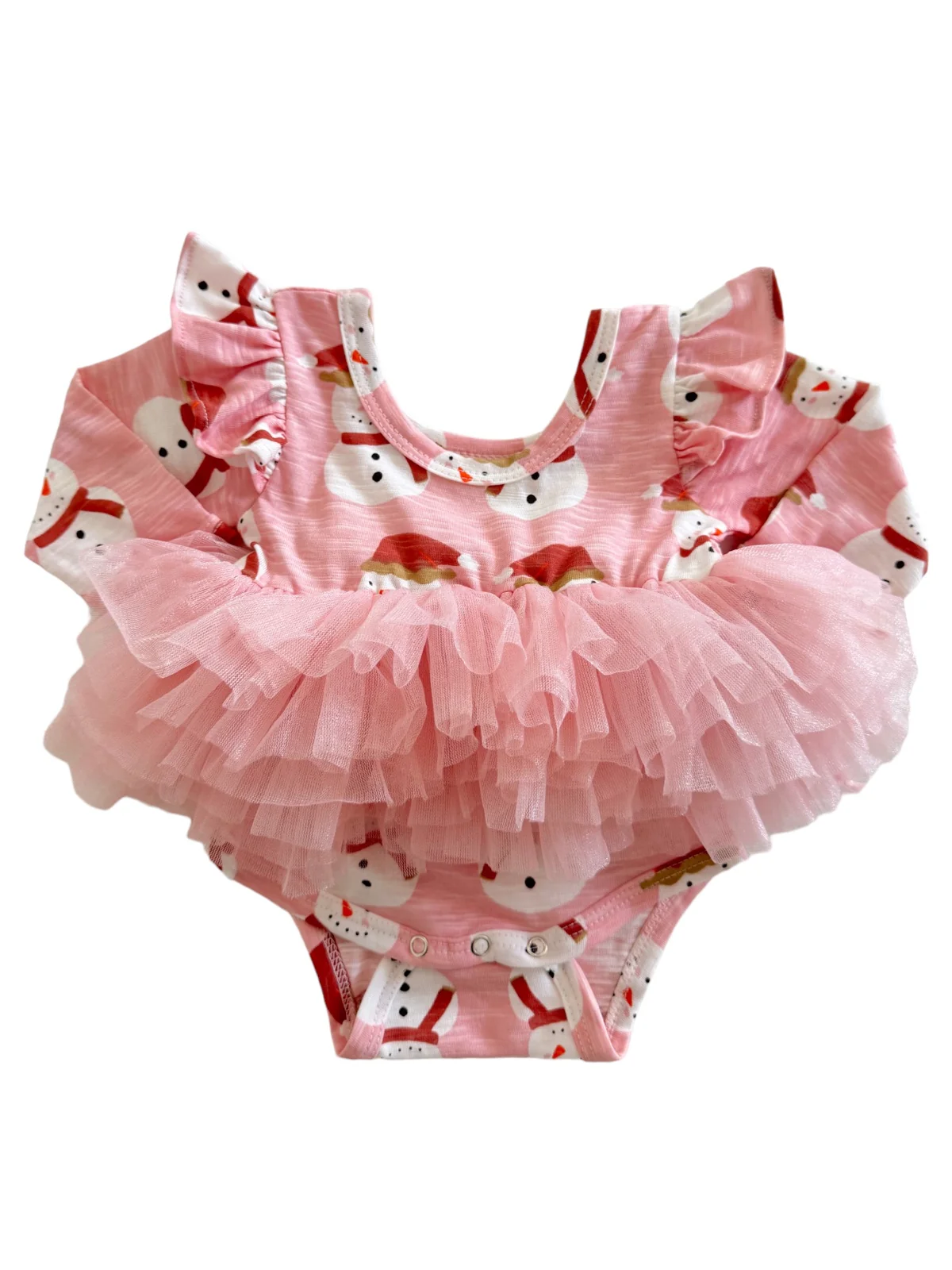 Snowman Pink / Organic Long Sleeve Tutu Bodysuit - Image 2