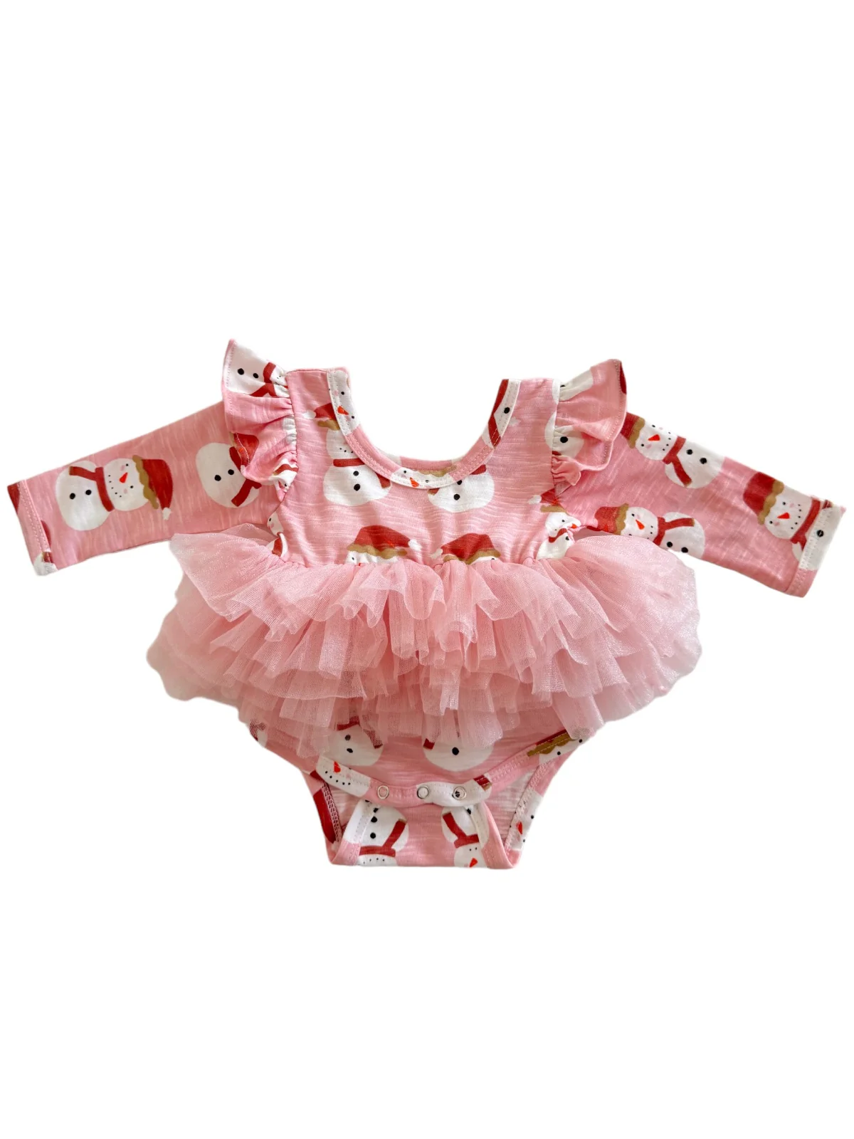 Snowman Pink / Organic Long Sleeve Tutu Bodysuit - Image 3