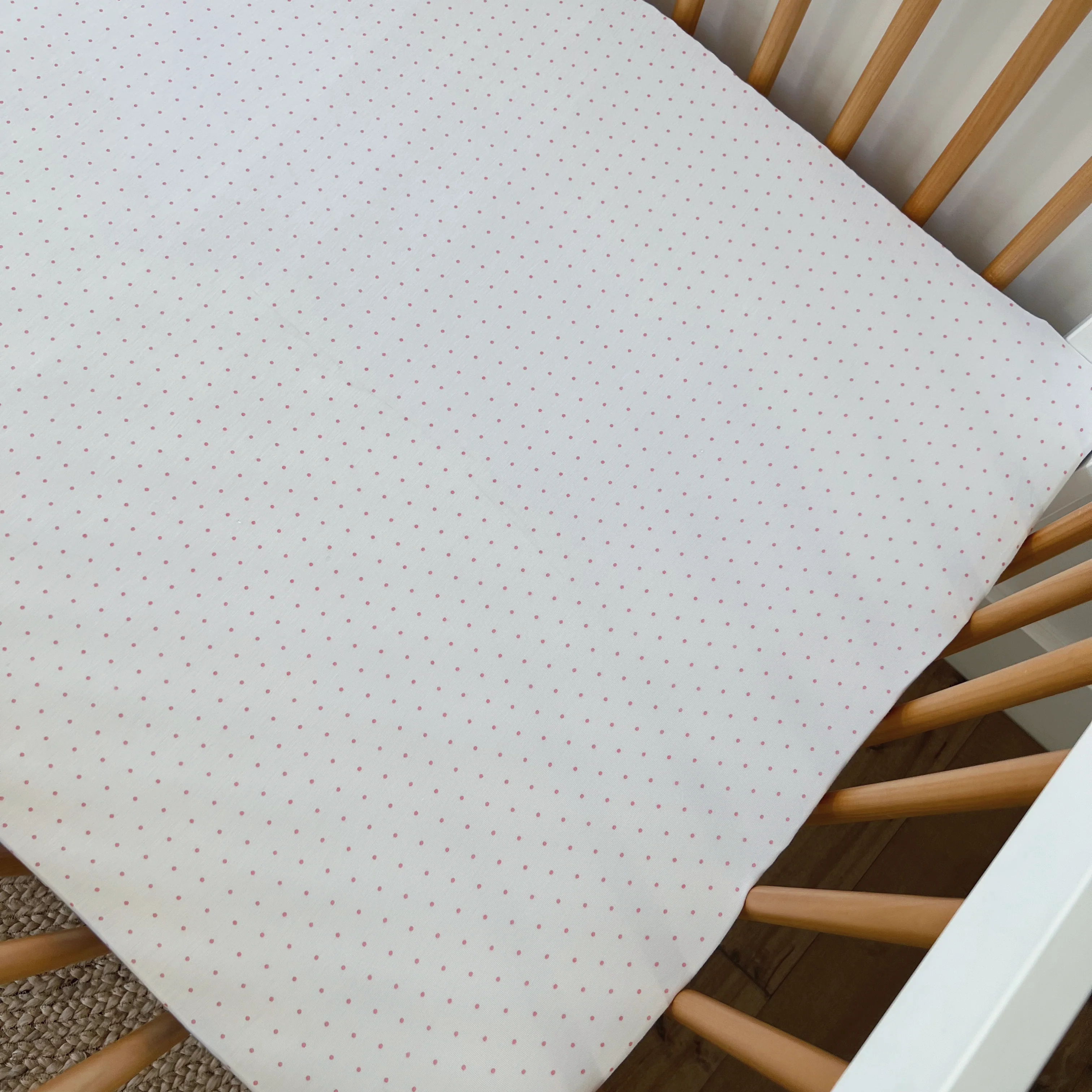 Stretch Crib Sheet, Pink Polka Dot - Image 4