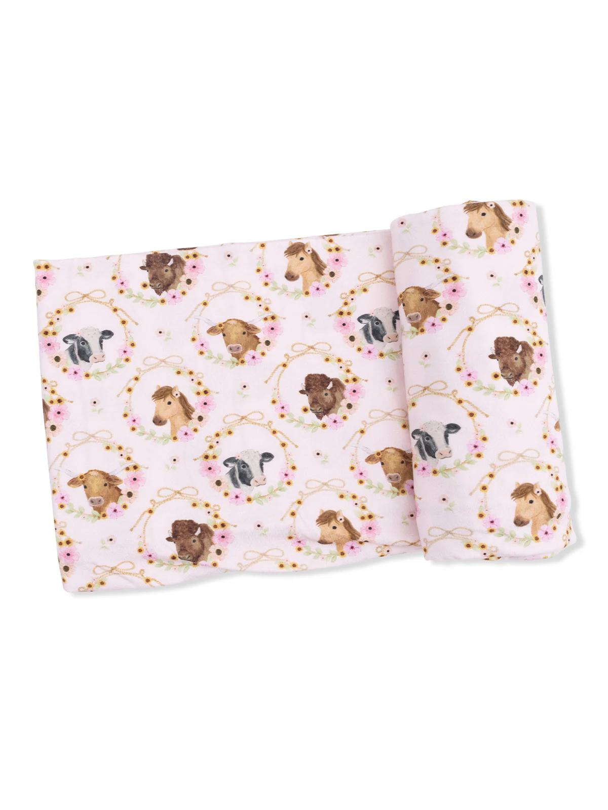 Stretch Swaddle, Farm Animals Floral Cameos