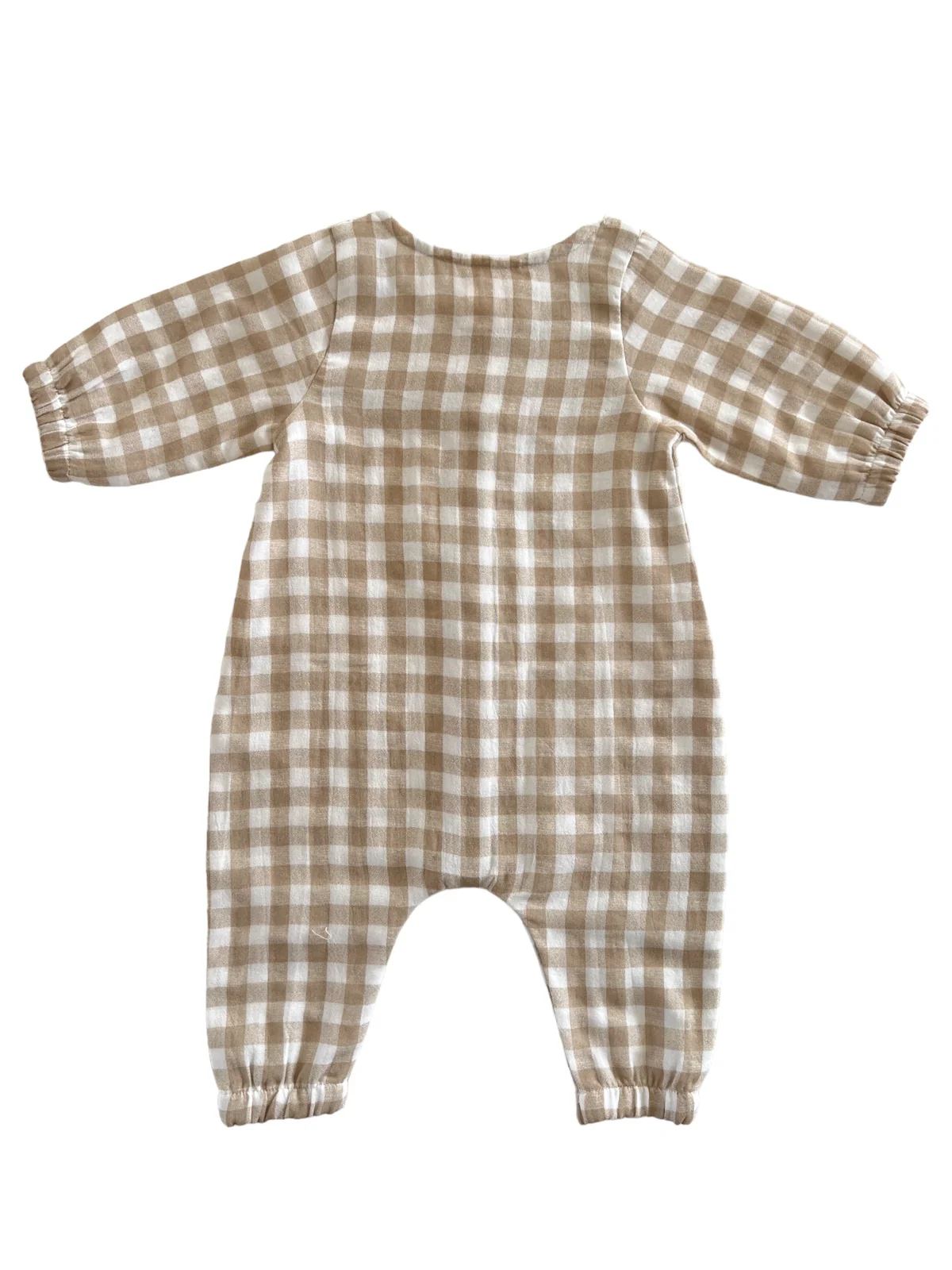 Tan Gingham / Organic Long Sleeve Bay Jumpsuit - Image 2