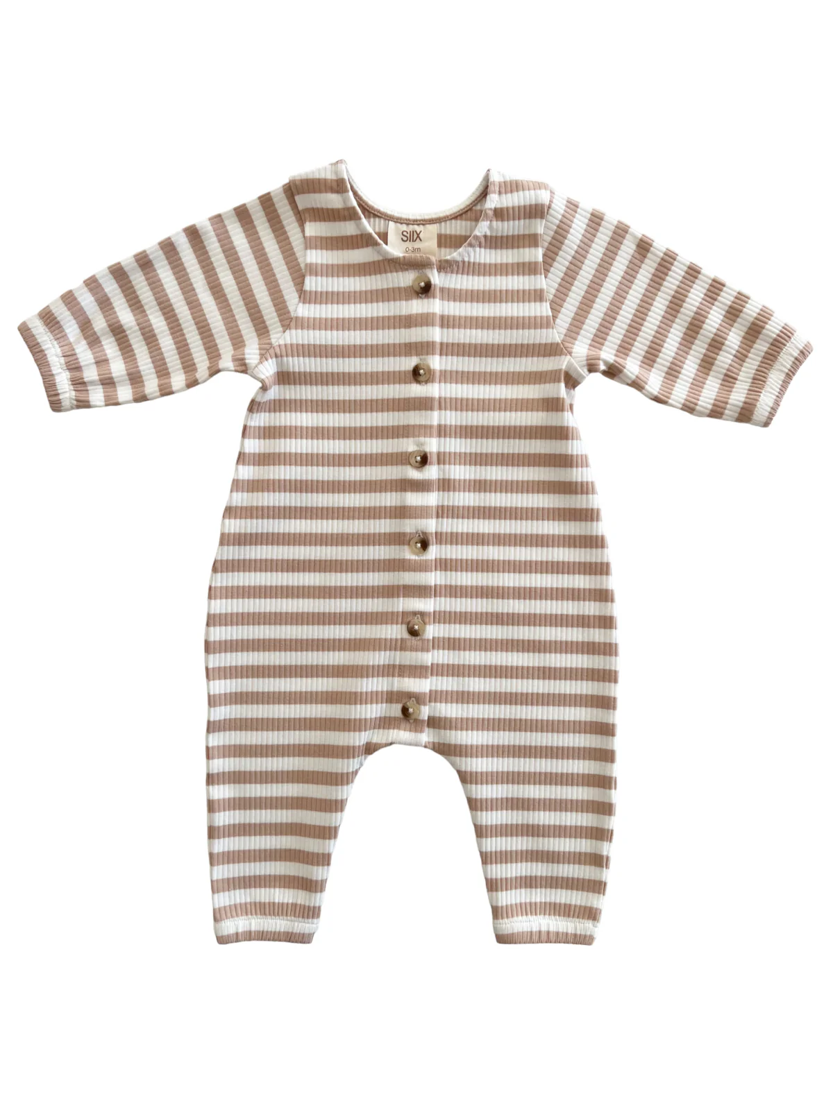 Tan Stripe / Organic Ribbed Long Sleeve Bay Jumpsuit - Image 2