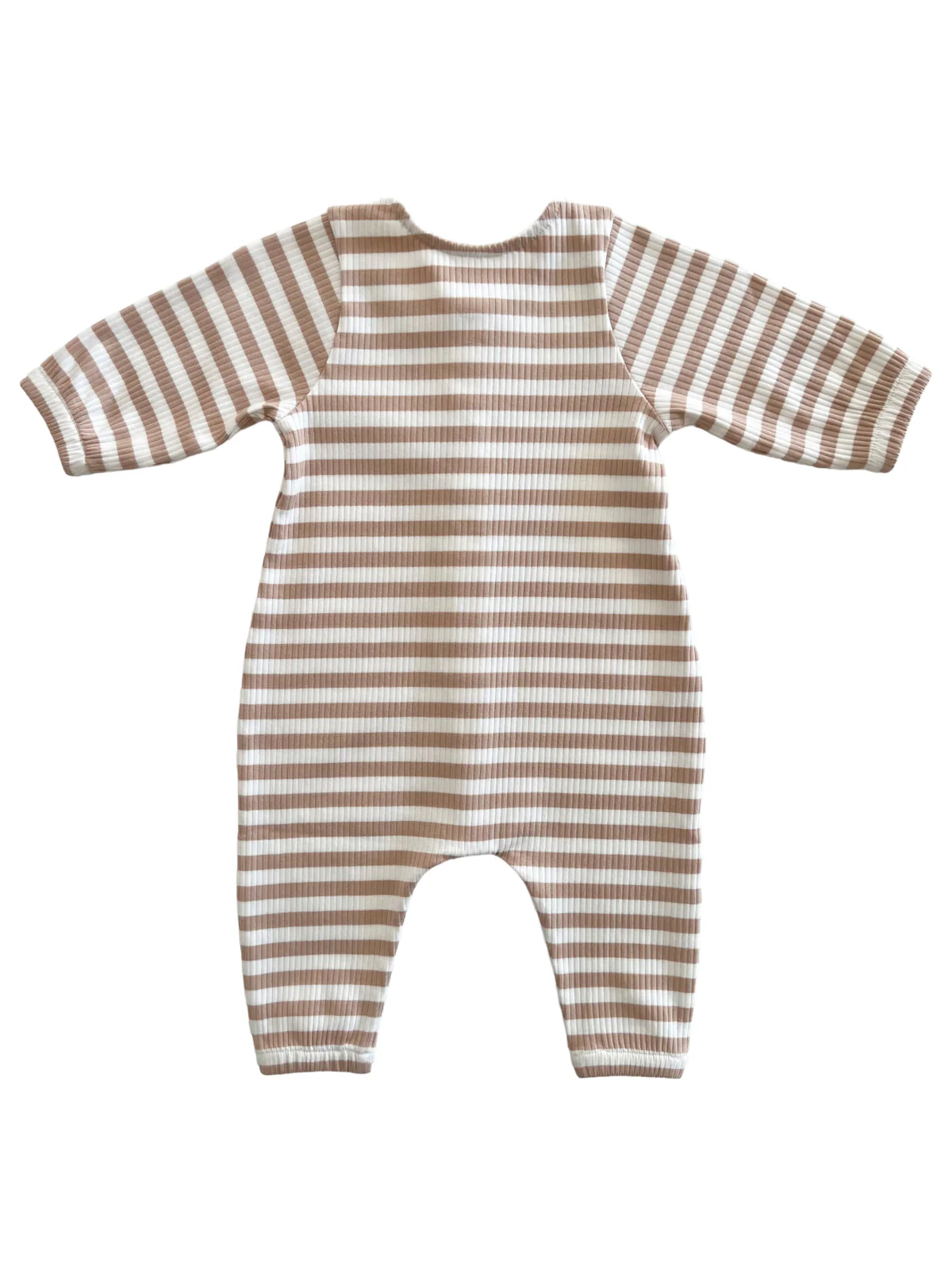 Tan Stripe / Organic Ribbed Long Sleeve Bay Jumpsuit - Image 3