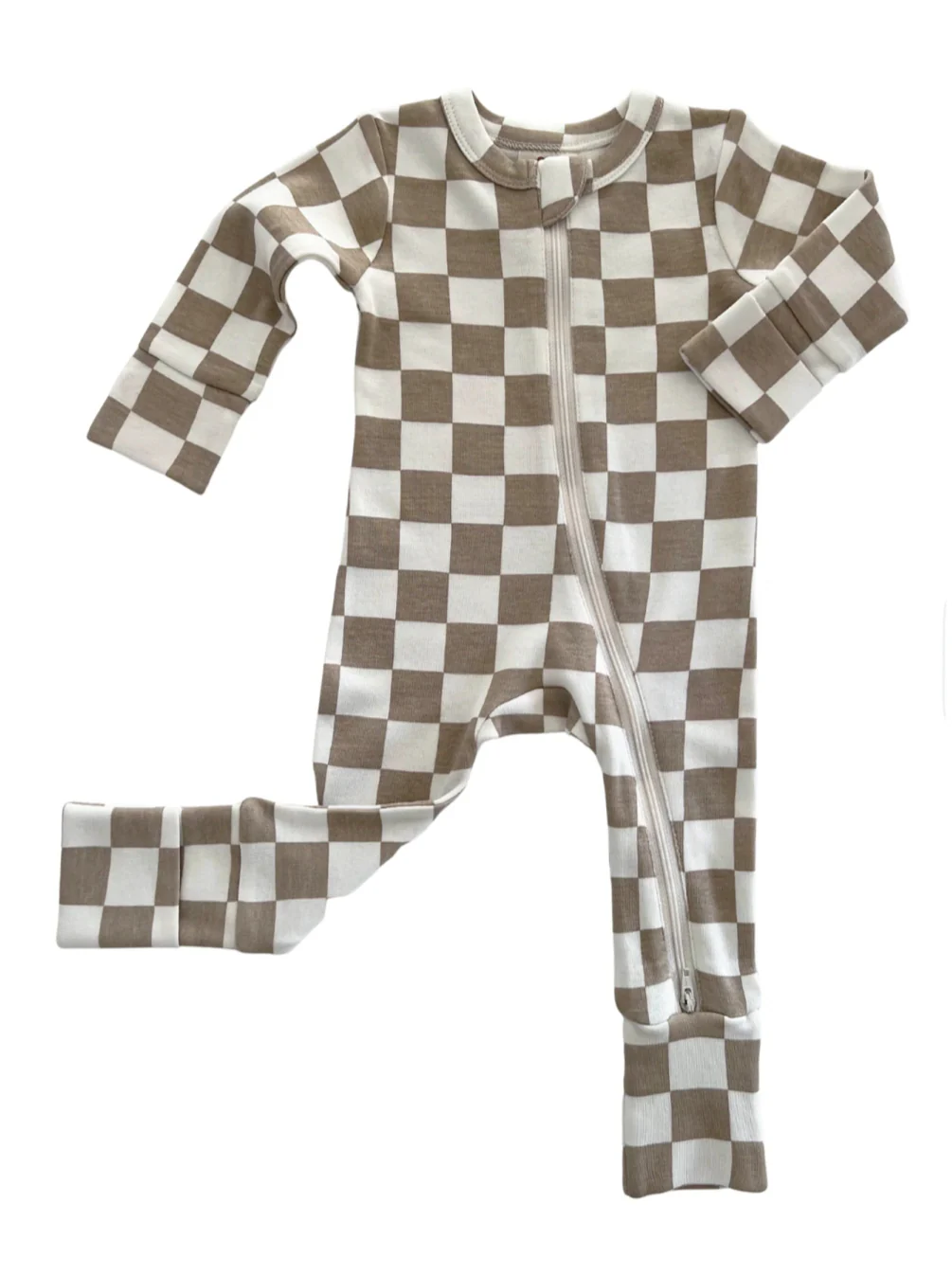 Tiramisu Checkerboard / Organic 2-Way Zip Romper - Image 3