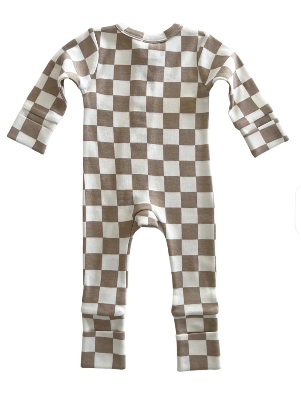 Tiramisu Checkerboard / Organic 2-Way Zip Romper - Image 4