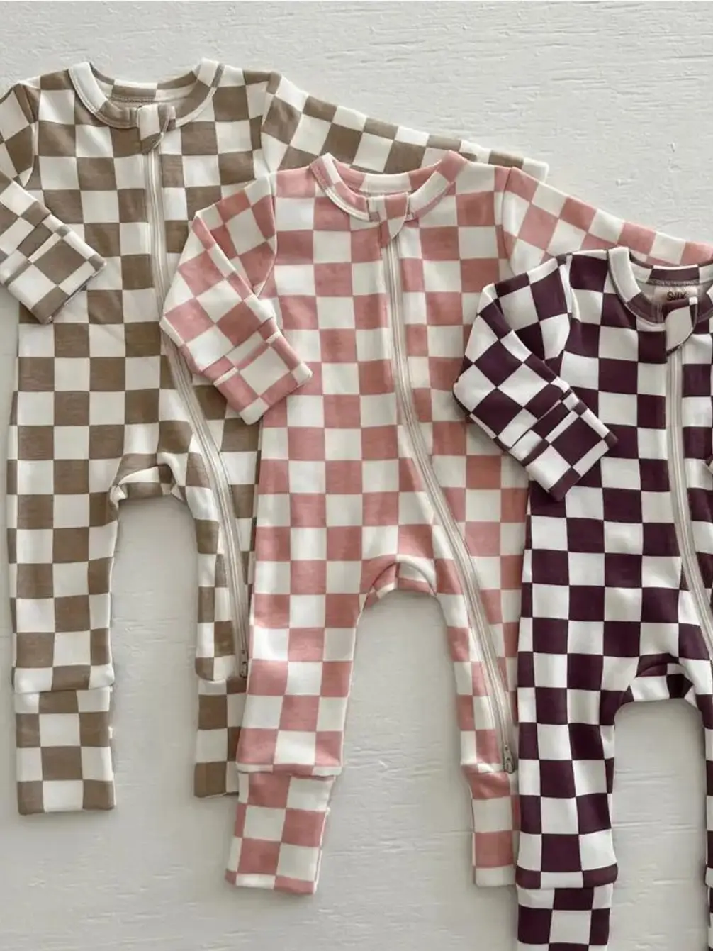 Tiramisu Checkerboard / Organic 2-Way Zip Romper - Image 7