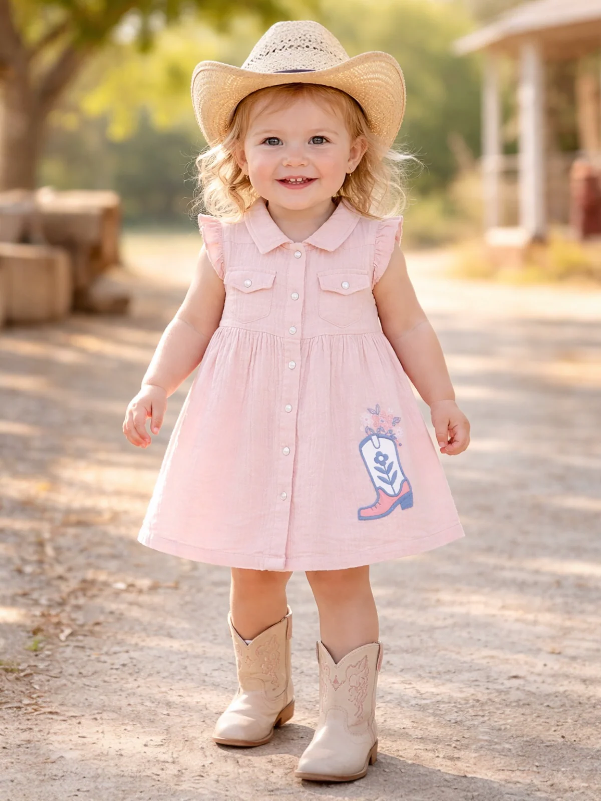 Western Pearl Snap Dress & Bloomer, Yee Haw Cowgirl