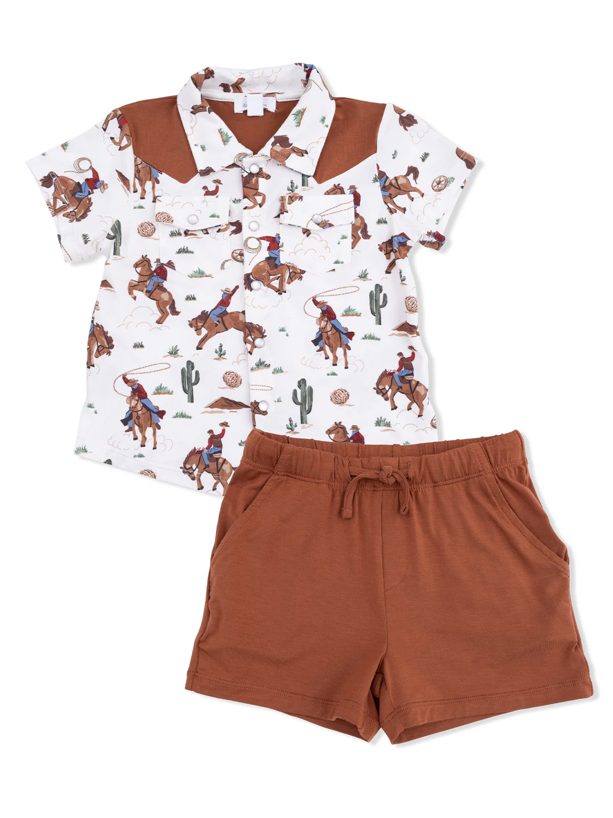 Western Pearl Snap Shirt & Casual Short Set, Buckaroo Western