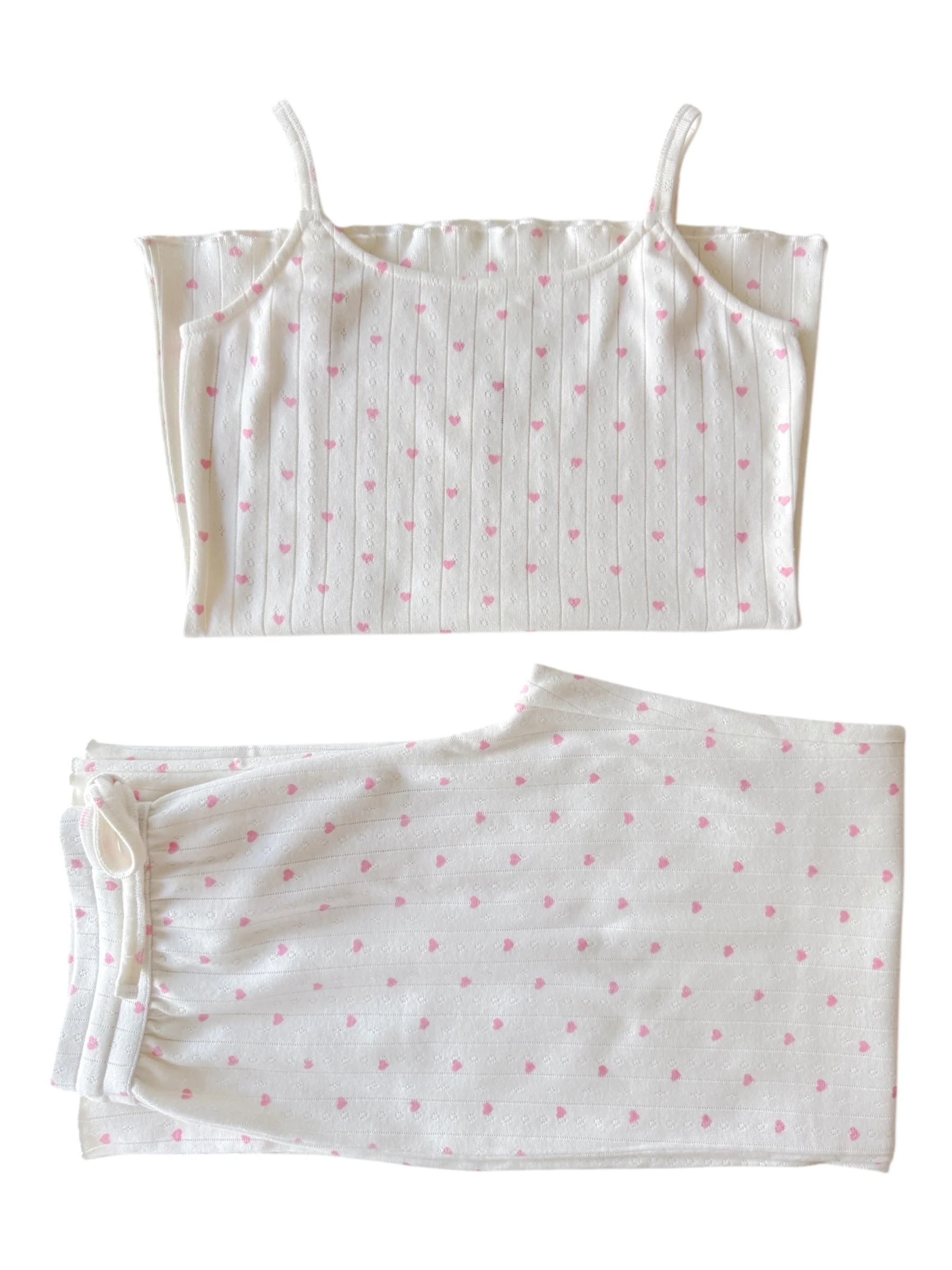 White with Pink Heart / Organic Pointelle Women's Cami Lounge Set - Image 2
